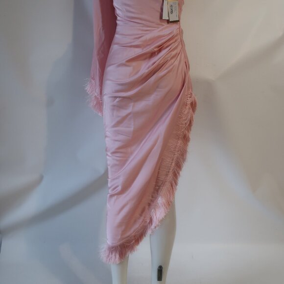 NWT Womens PatBO Light Pink Fringe Trim One Shoulder Asymmetric Oscar Dress 6 - Picture 13 of 16
